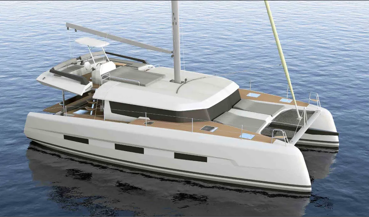 Exterior view of Lublu, a Dufour 48 Catamaran catamaran at Olbia, Italy