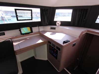 Salon of Lublu, a Dufour 48 Catamaran catamaran at Olbia, Italy