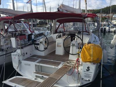 Cockpit of Gaston, a Beneteau Oceanis 35 sailboat at Split, Croatia