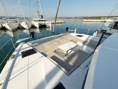 Deck of Azul, a Bali 4.2 catamaran at Procida, Italy