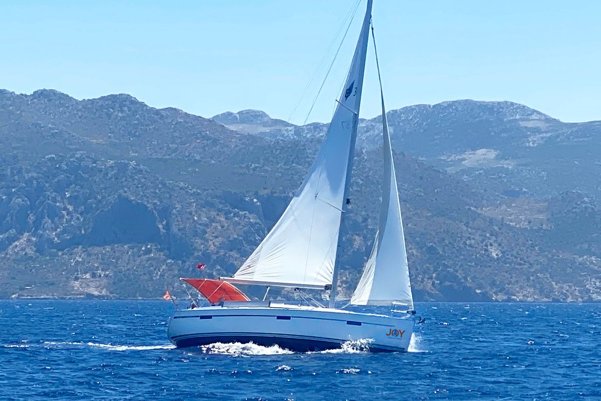 Exterior view of Roger Rabbit, a Bavaria 37 sailboat at Fethiye, Turkey