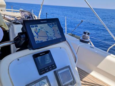 Cockpit of Classic, a Bavaria 38 sailboat at Volos Municipality, Greece
