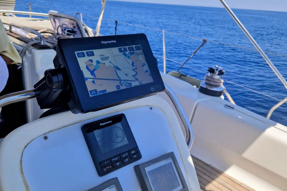 Cockpit of Classic, a Bavaria 38 sailboat at Volos Municipality, Greece