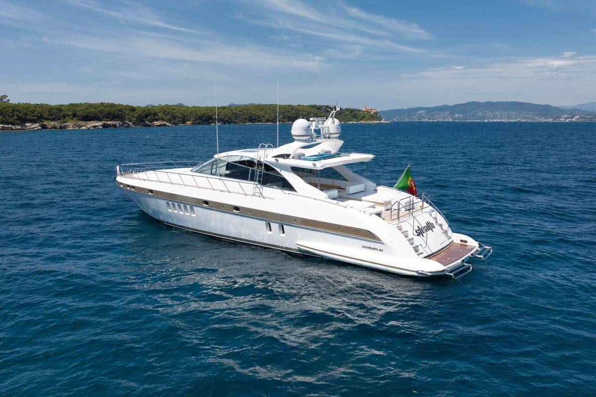 Exterior view of Stealth One, a Gulet Mangusta 80 yacht at Cannes, France