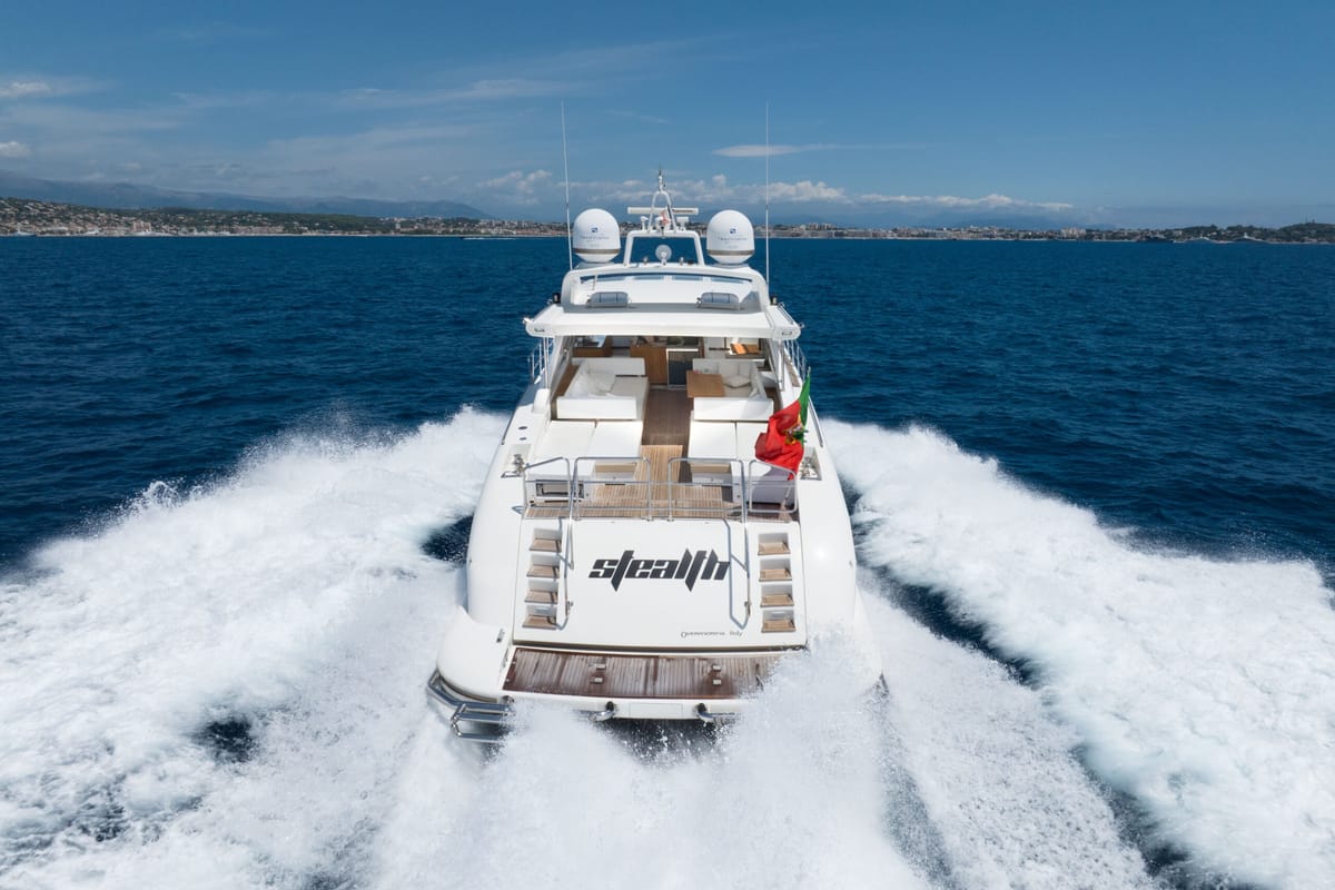 Exterior view of Stealth One, a Gulet Mangusta 80 yacht at Cannes, France