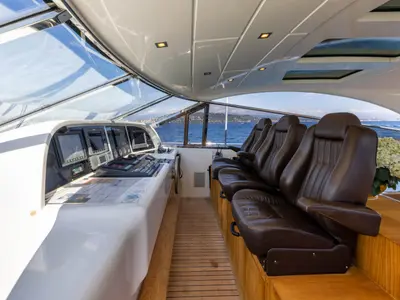 Cockpit of Stealth One, a Gulet Mangusta 80 yacht at Cannes, France