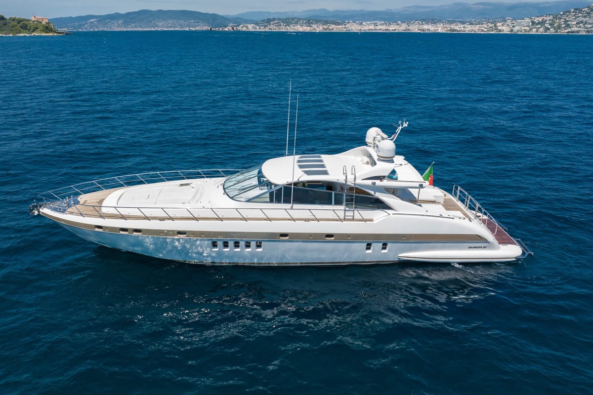 Exterior view of Stealth One, a Gulet Mangusta 80 yacht at Cannes, France