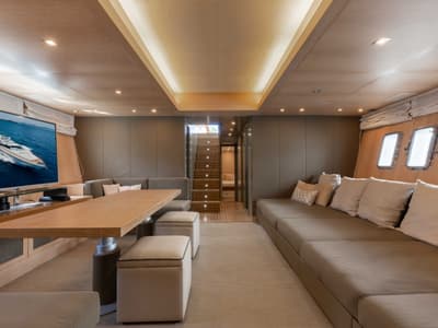 Salon of Stealth One, a Gulet Mangusta 80 yacht at Cannes, France