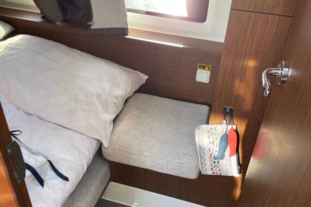 Cabin on Ojj Misia, a Jeanneau Merry Fisher 1095 motorboat at Pirovac, Croatia