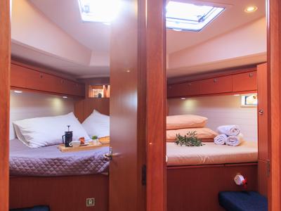 Cabin on Kyveli, a Bavaria Cruiser 46 sailboat at Athens, Greece