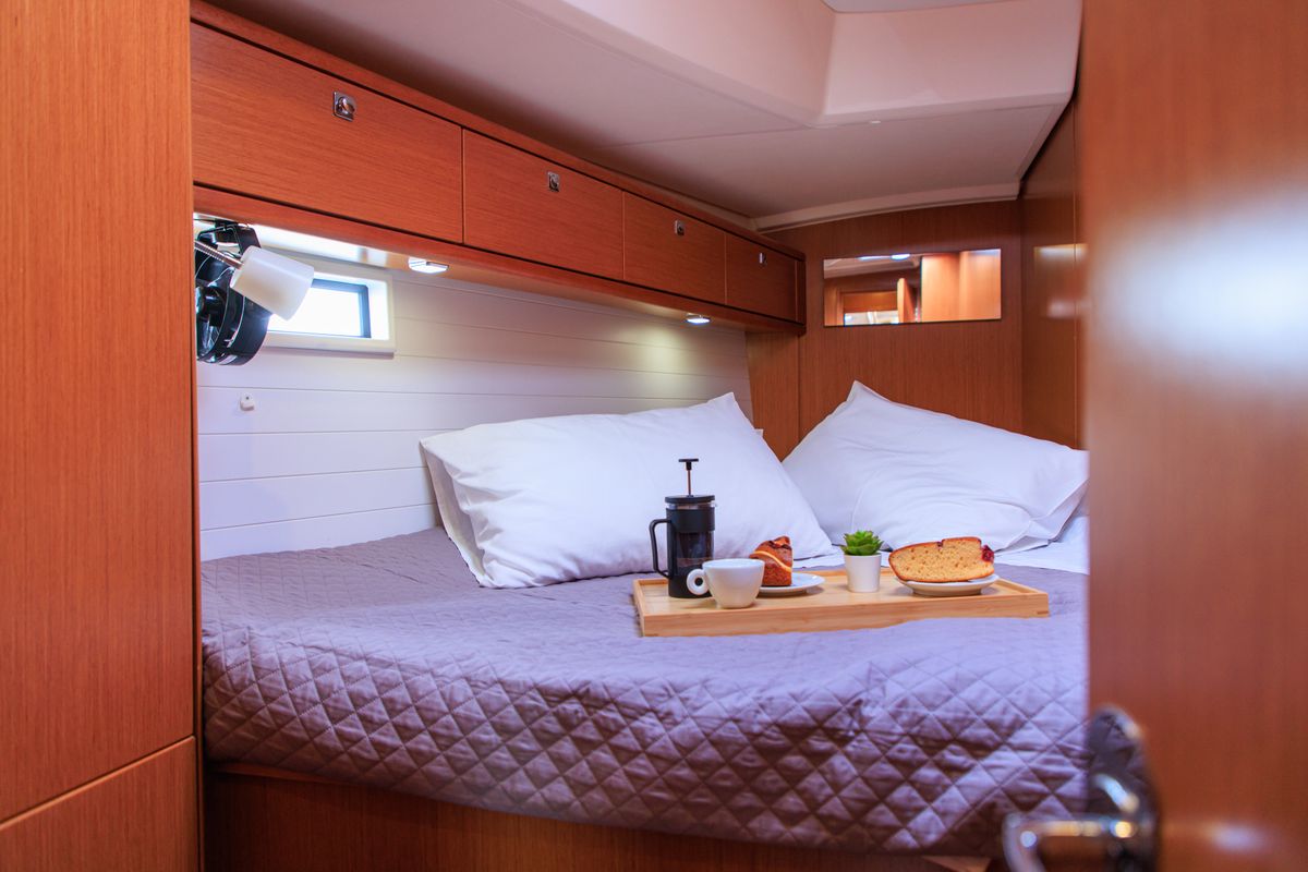 Cabin on Kyveli, a Bavaria Cruiser 46 sailboat at Athens, Greece