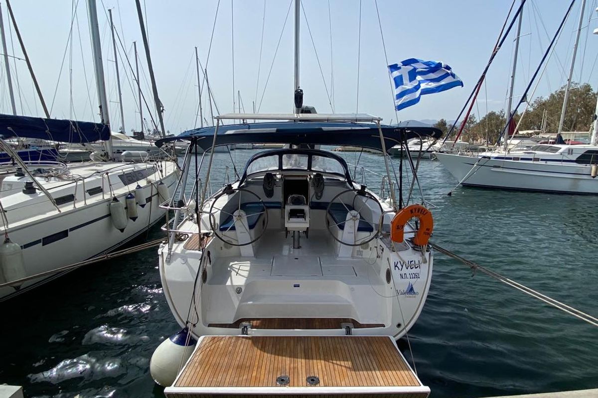 Exterior view of Kyveli, a Bavaria Cruiser 46 sailboat at Athens, Greece