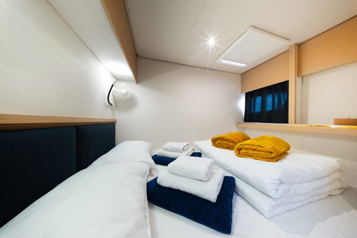 Cabin on Royal Cracow, a Fountaine Pajot Saba 50 catamaran at Grad Trogir, Croatia