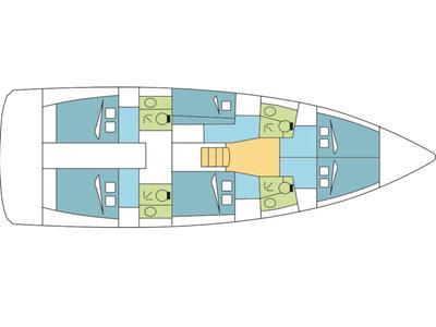 Floor plan of New Horizons III, a Jeanneau Sun Loft 47 sailboat at Kontokali, Greece