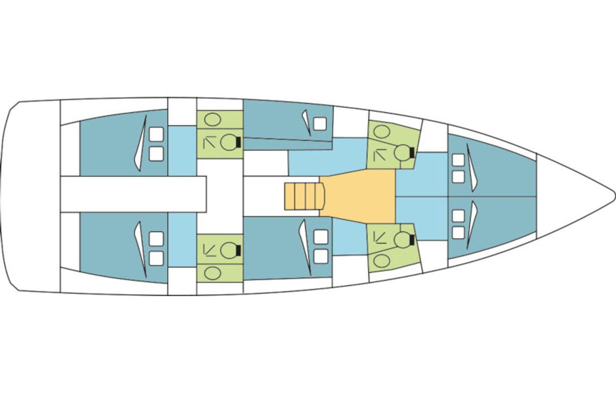 Floor plan of New Horizons III, a Jeanneau Sun Loft 47 sailboat at Kontokali, Greece