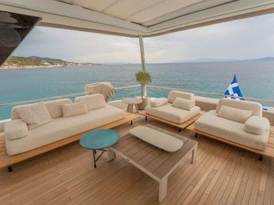 Deck of Valium 67, a Lagoon Sixty 7 catamaran at Municipal Unit of Nea Peramos, Greece