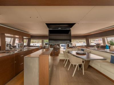 Salon of Valium 67, a Lagoon Sixty 7 catamaran at Municipal Unit of Nea Peramos, Greece