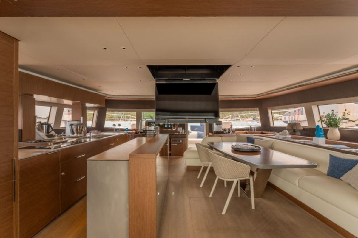Salon of Valium 67, a Lagoon Sixty 7 catamaran at Municipal Unit of Nea Peramos, Greece