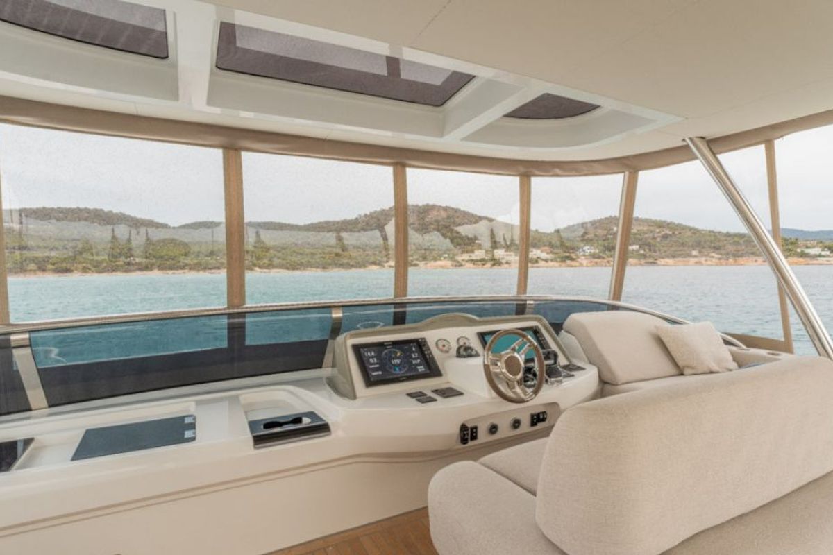 Cockpit of Valium 67, a Lagoon Sixty 7 catamaran at Municipal Unit of Nea Peramos, Greece