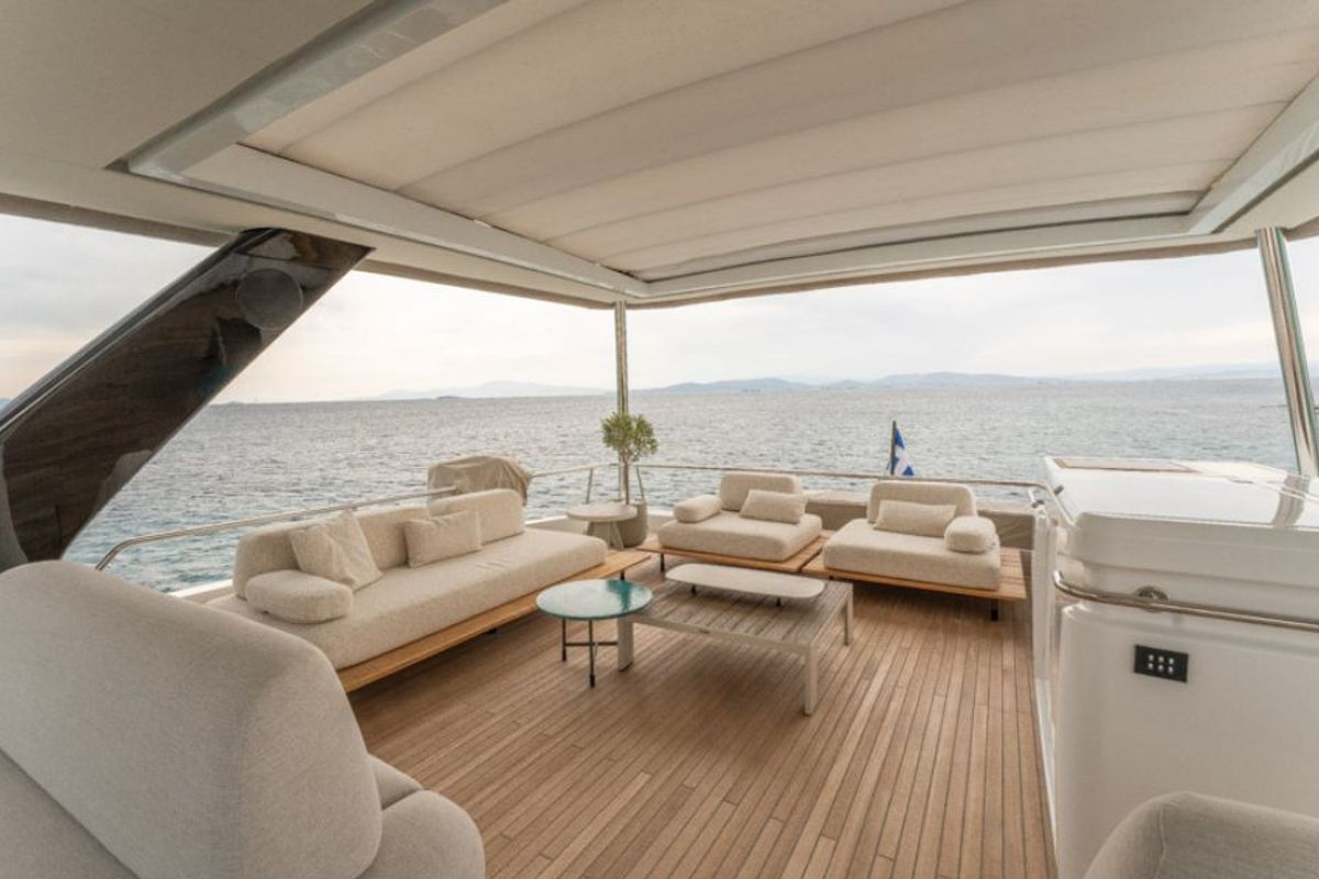 Deck of Valium 67, a Lagoon Sixty 7 catamaran at Municipal Unit of Nea Peramos, Greece