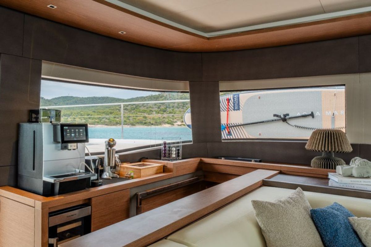 Salon of Valium 67, a Lagoon Sixty 7 catamaran at Municipal Unit of Nea Peramos, Greece
