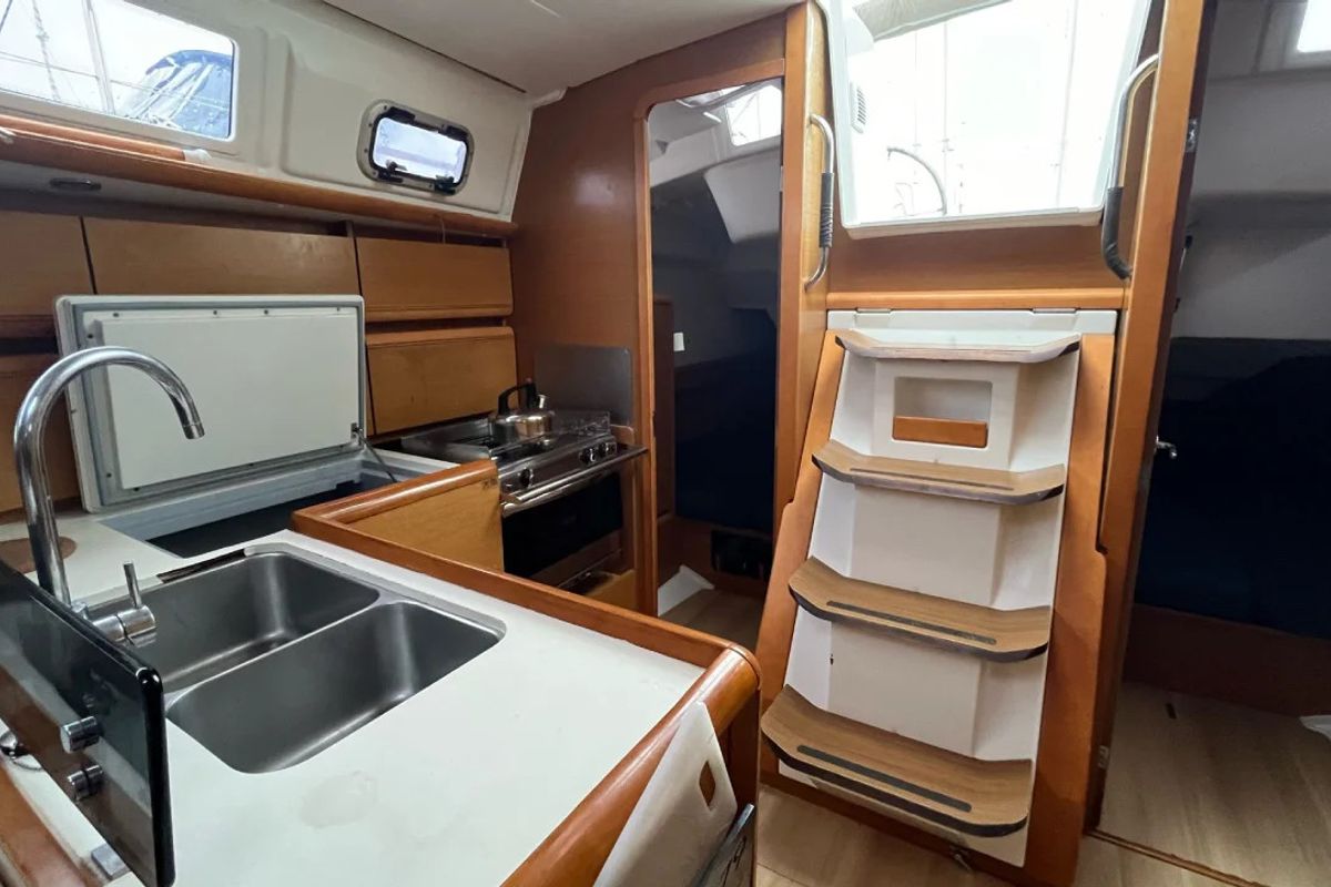 Galley of Corail, a Jeanneau Sun Odyssey 379 sailboat at Saint-Cast-le-Guildo, France