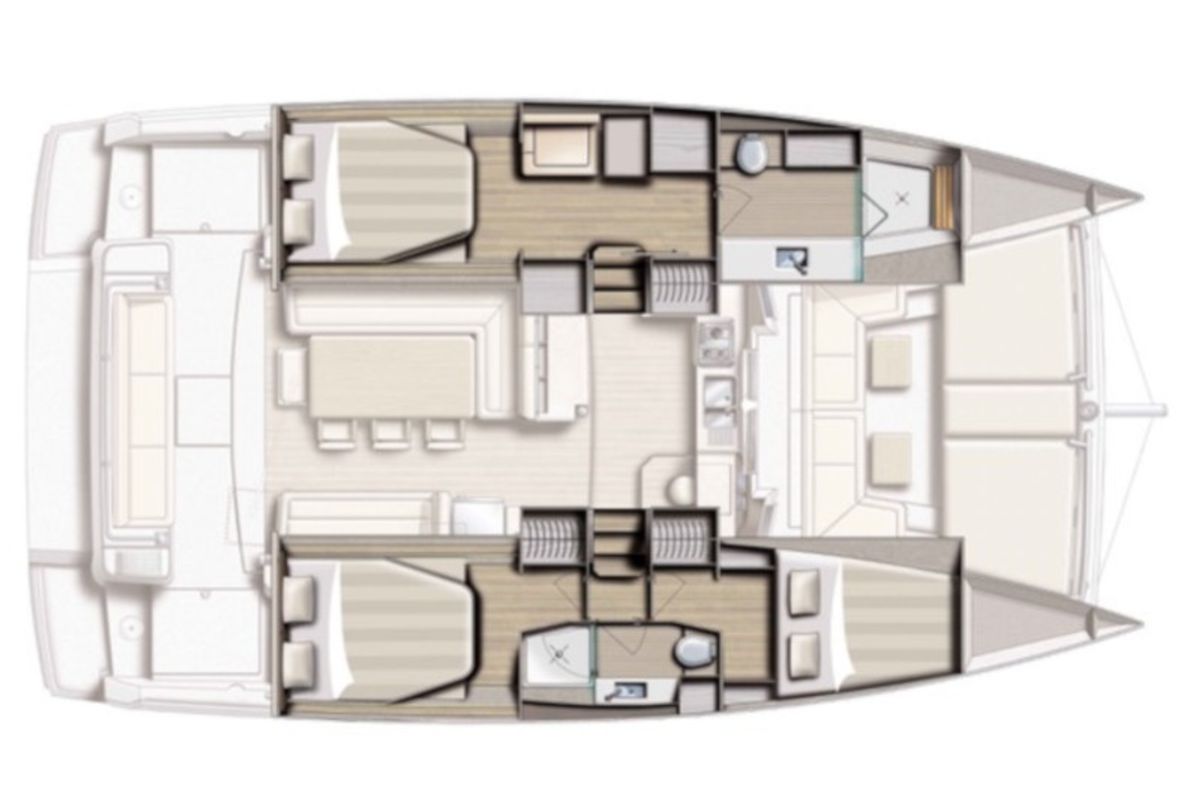 Floor plan of Viewfinder, a Bali 4.1 catamaran at Ribishi, Saint Vincent and the Grenadines
