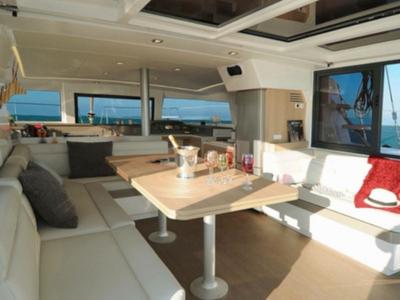 Salon of Viewfinder, a Bali 4.1 catamaran at Ribishi, Saint Vincent and the Grenadines