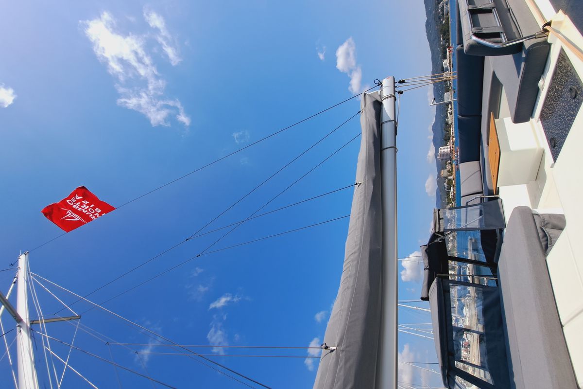 Le Grand Bogavant, a Fountaine Pajot Aura 51 catamaran at Sant Antoni de Portmany, Spain