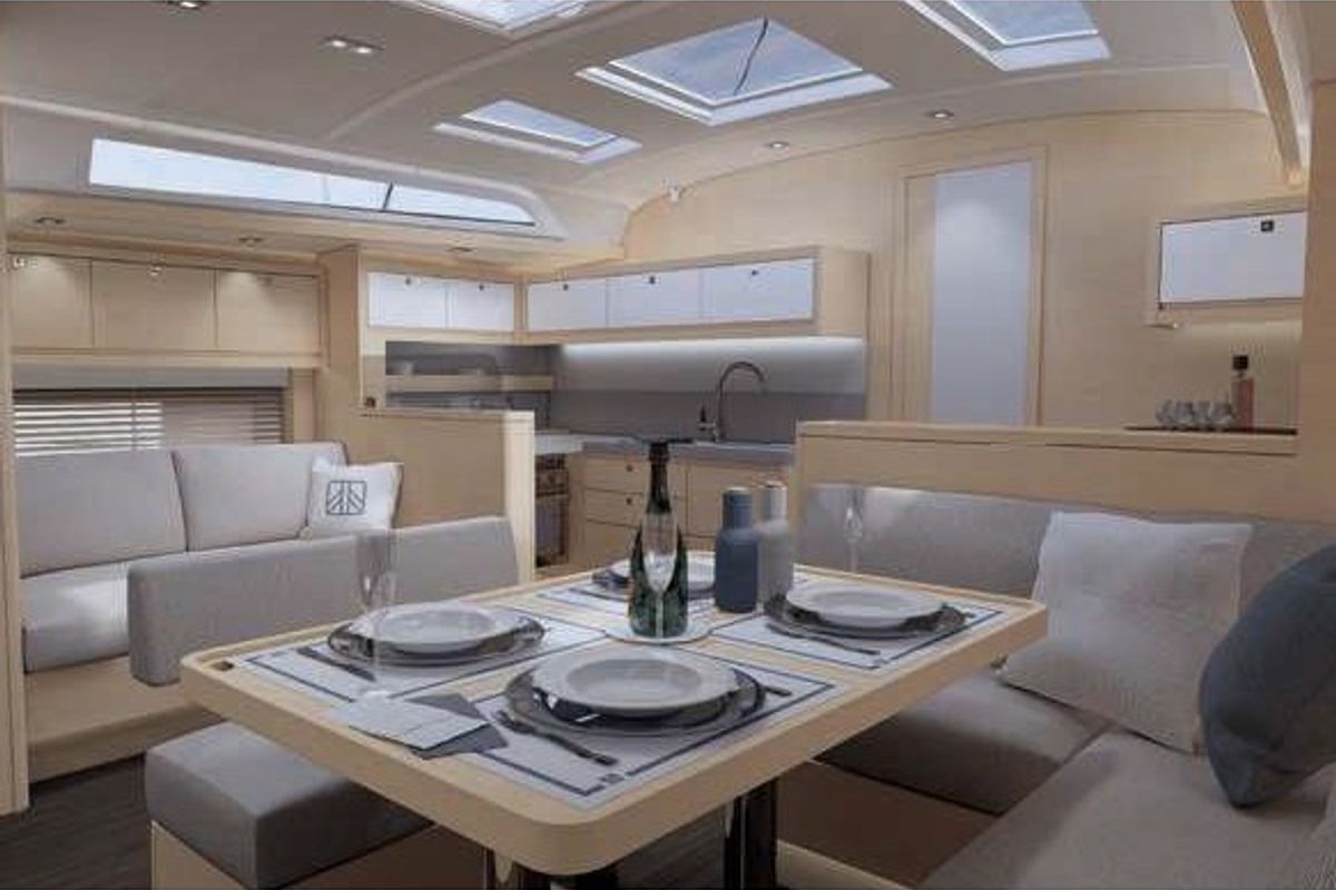 Salon of Sarpico, a Dufour 470 sailboat at Marmaris, Turkey