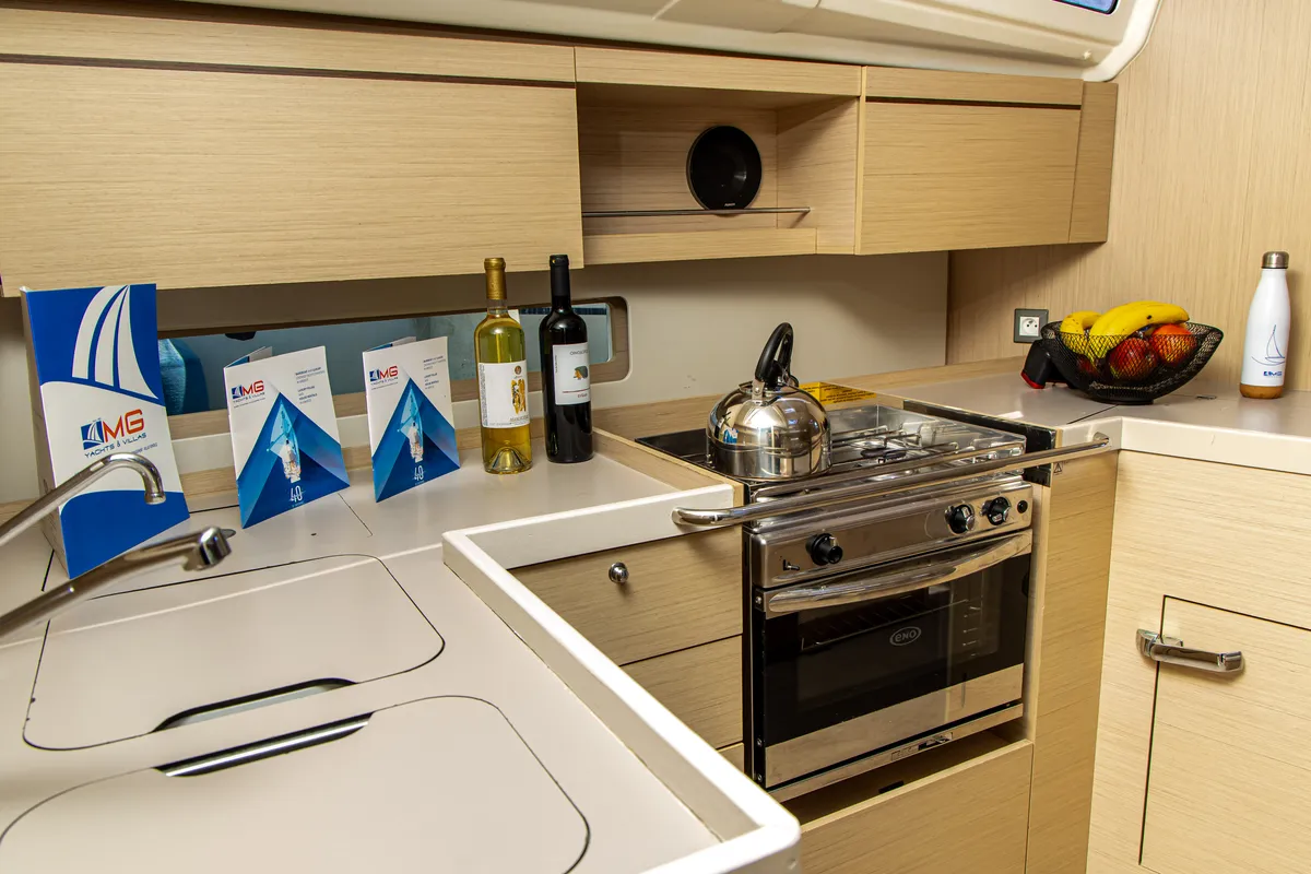Galley of Fots, a Beneteau Oceanis 40.1 sailboat at Municipal Unit of Palairos, Greece
