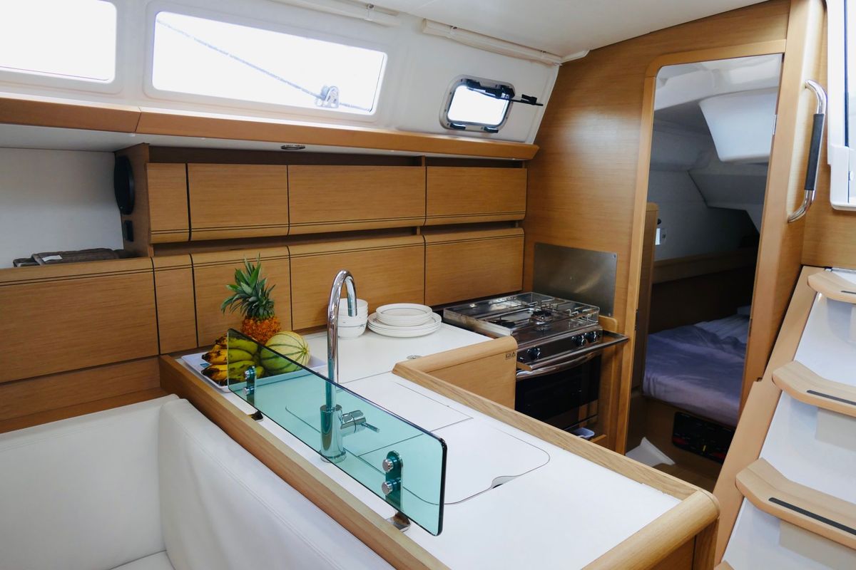 Galley of Algol, a Jeanneau Sun Odyssey 389 sailboat at Alameda, United States