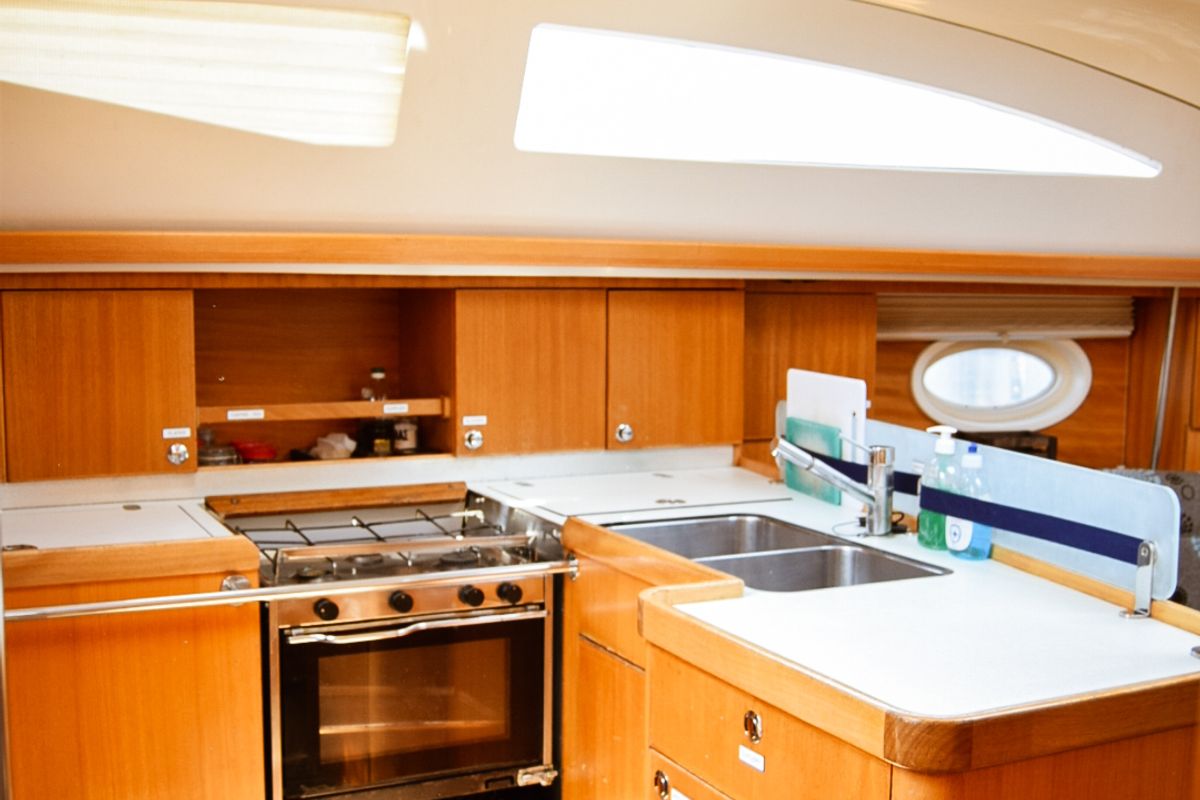 Galley of Naias, a Elan Impression 434 sailboat at Kavala, Greece