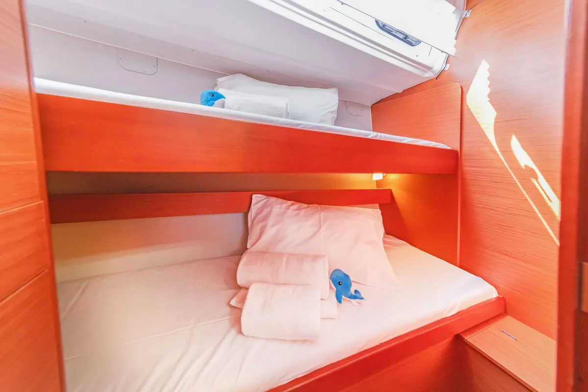 Cabin on Ocean Wisper, a Dufour 430 sailboat at Port of Avdira, Greece