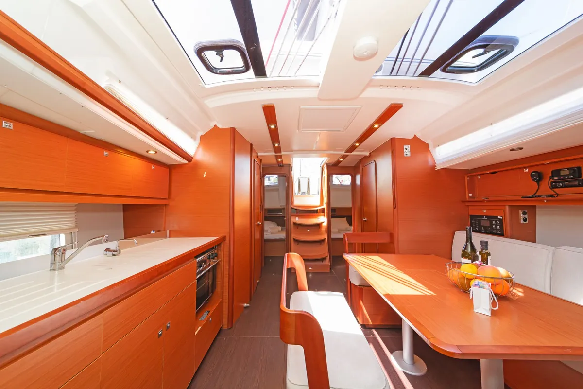Galley of Ocean Wisper, a Dufour 430 sailboat at Port of Avdira, Greece