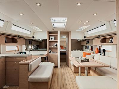 Salon of Sunsail 52.4 Classic, a Beneteau Oceanis 51.1 sailboat at Cannigione, Italy