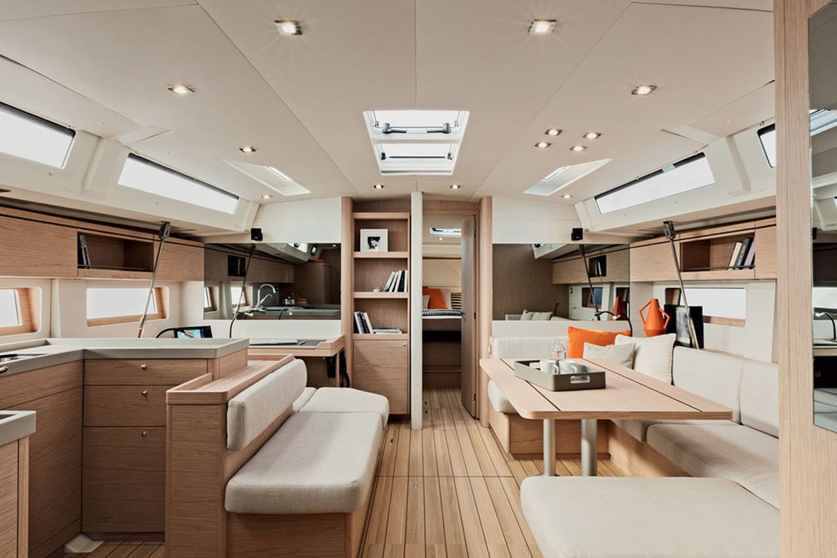 Salon of Sunsail 52.4 Classic, a Beneteau Oceanis 51.1 sailboat at Cannigione, Italy