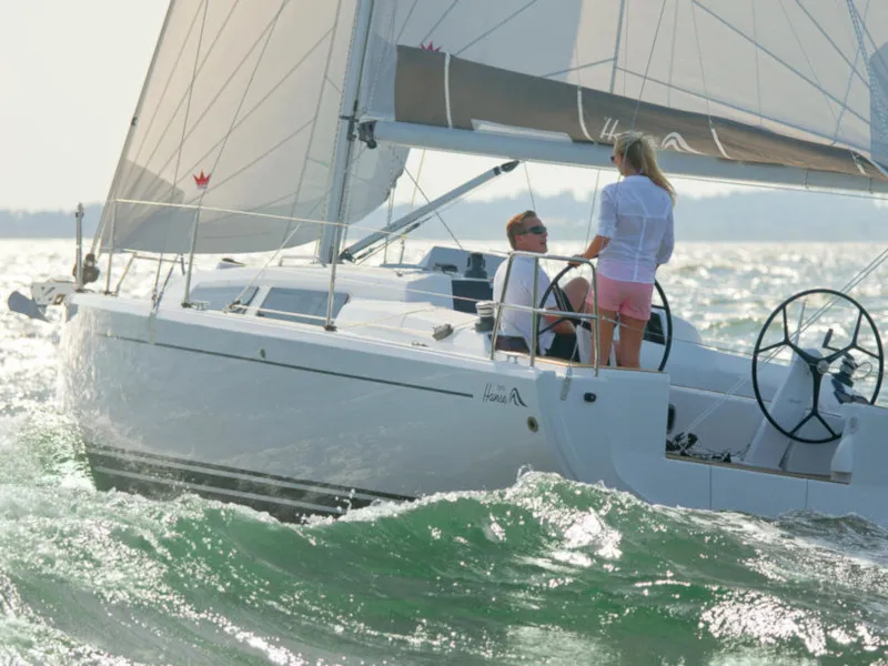 Exterior view of Waldi, a Hanse Yachts Hanse 315 sailboat at Altefähr, Germany