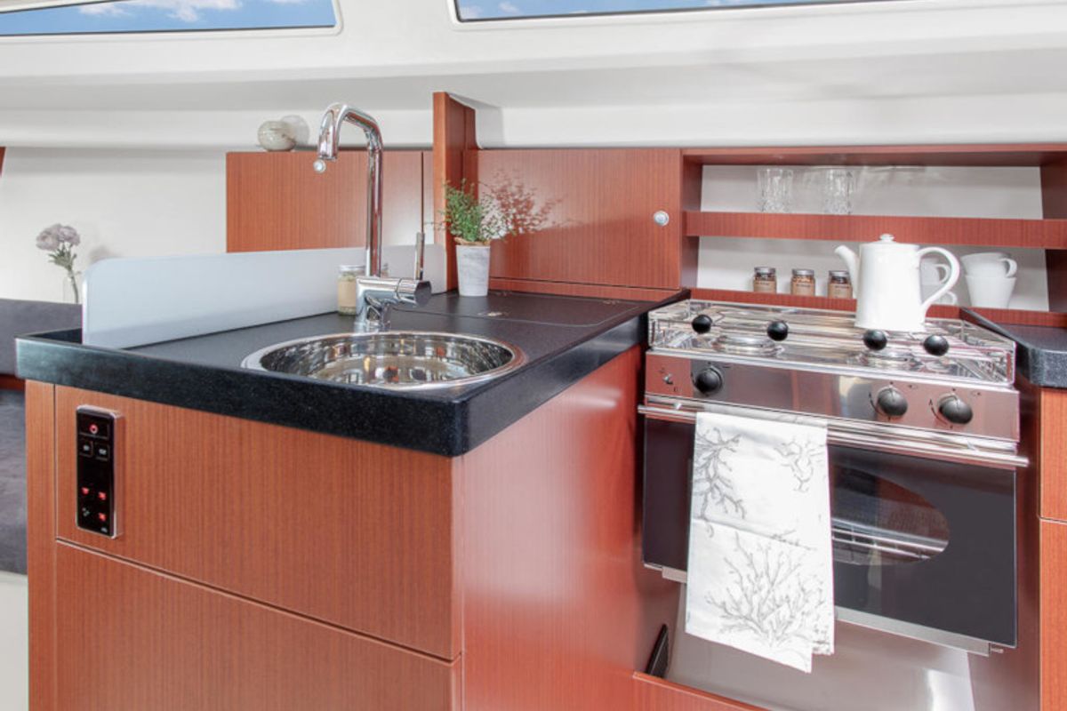 Galley of Waldi, a Hanse Yachts Hanse 315 sailboat at Altefähr, Germany