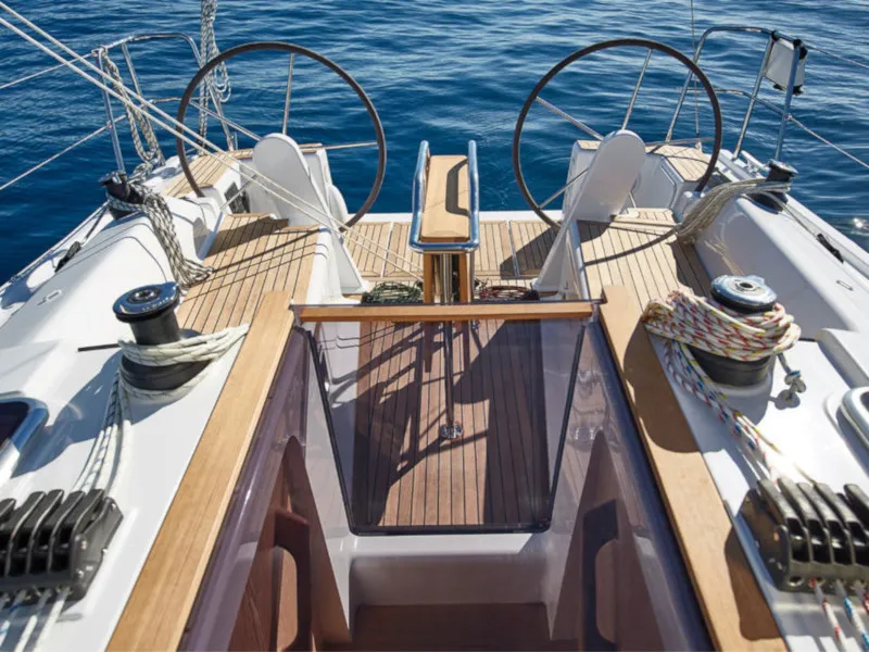 Cockpit of Waldi, a Hanse Yachts Hanse 315 sailboat at Altefähr, Germany
