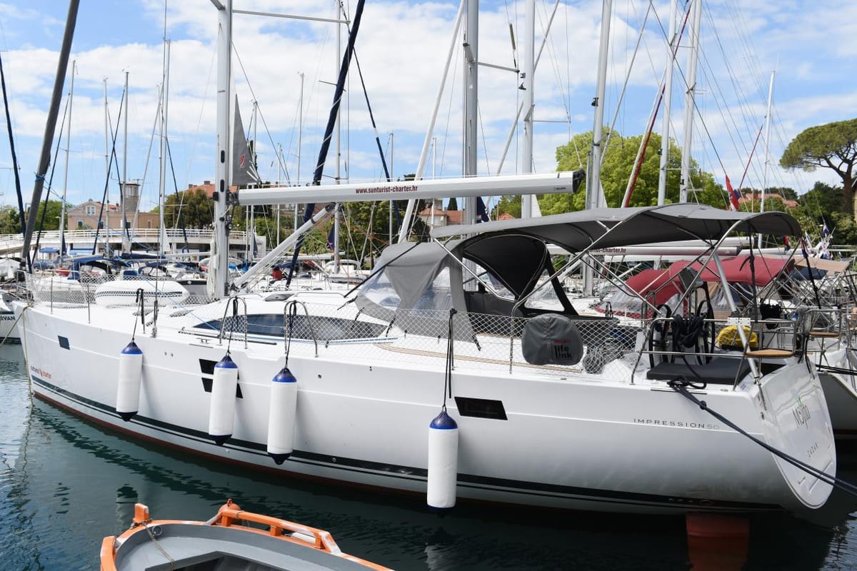 Exterior view of Mojito, a Elan Impression 50 sailboat at Zadar, Croatia