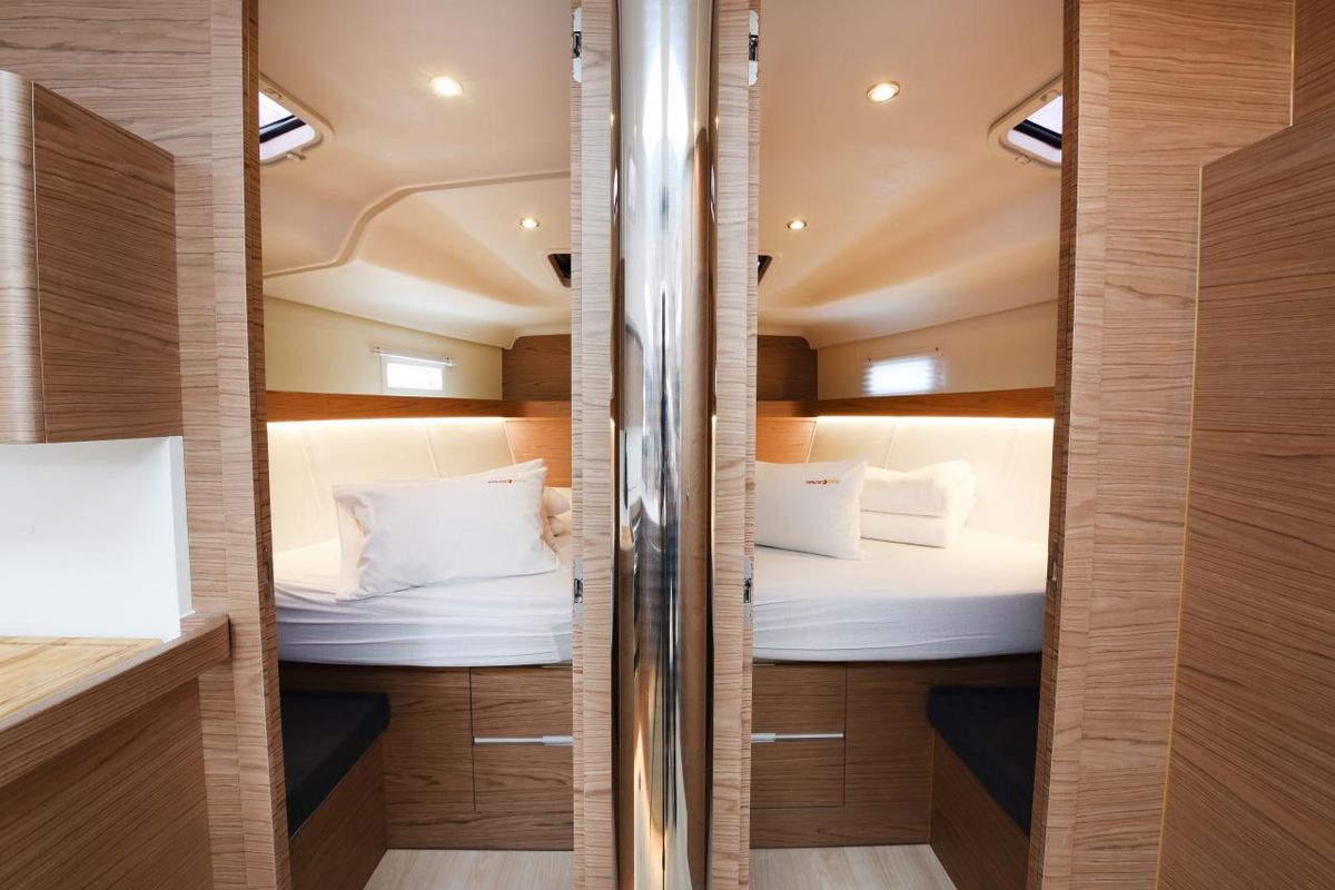 Cabin on Mojito, a Elan Impression 50 sailboat at Zadar, Croatia