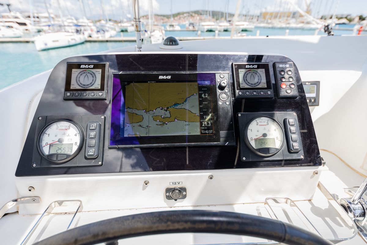 Cockpit of Edita, a Lagoon 42 catamaran at Seget Donji, Croatia