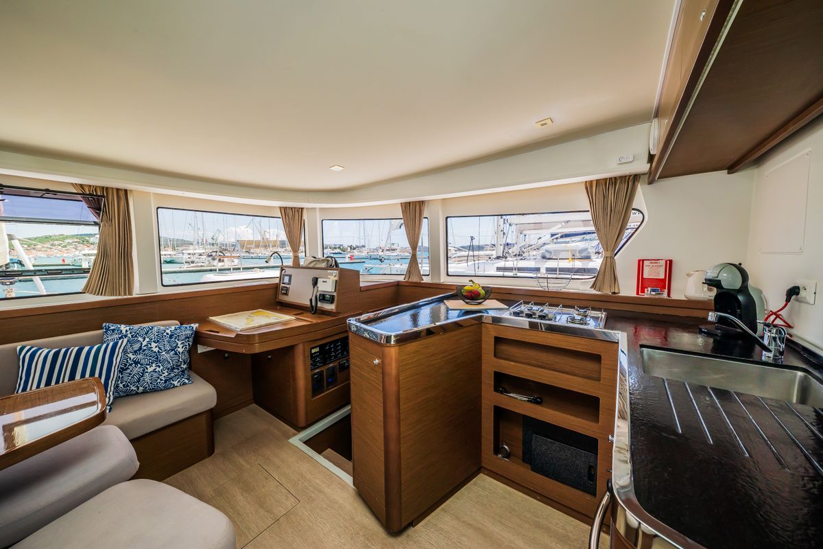 Salon of Edita, a Lagoon 42 catamaran at Seget Donji, Croatia