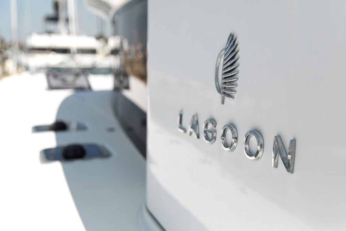 Carmela, a Lagoon 450 Fly catamaran at Sant Antoni de Portmany, Spain