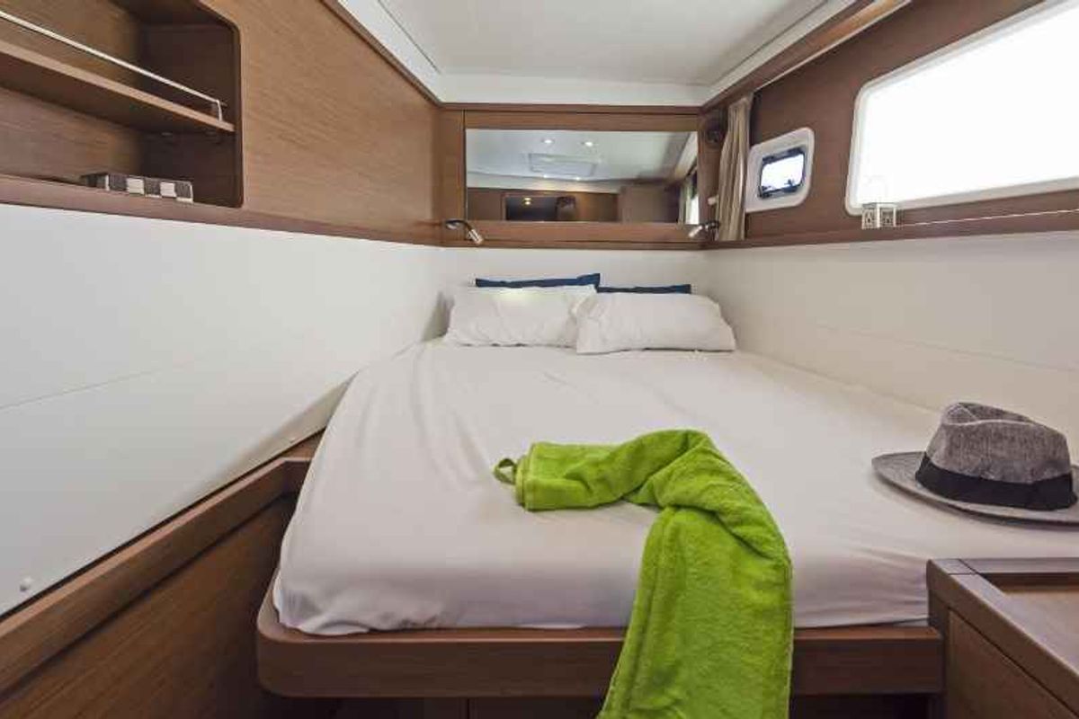 Cabin on Carmela, a Lagoon 450 Fly catamaran at Sant Antoni de Portmany, Spain