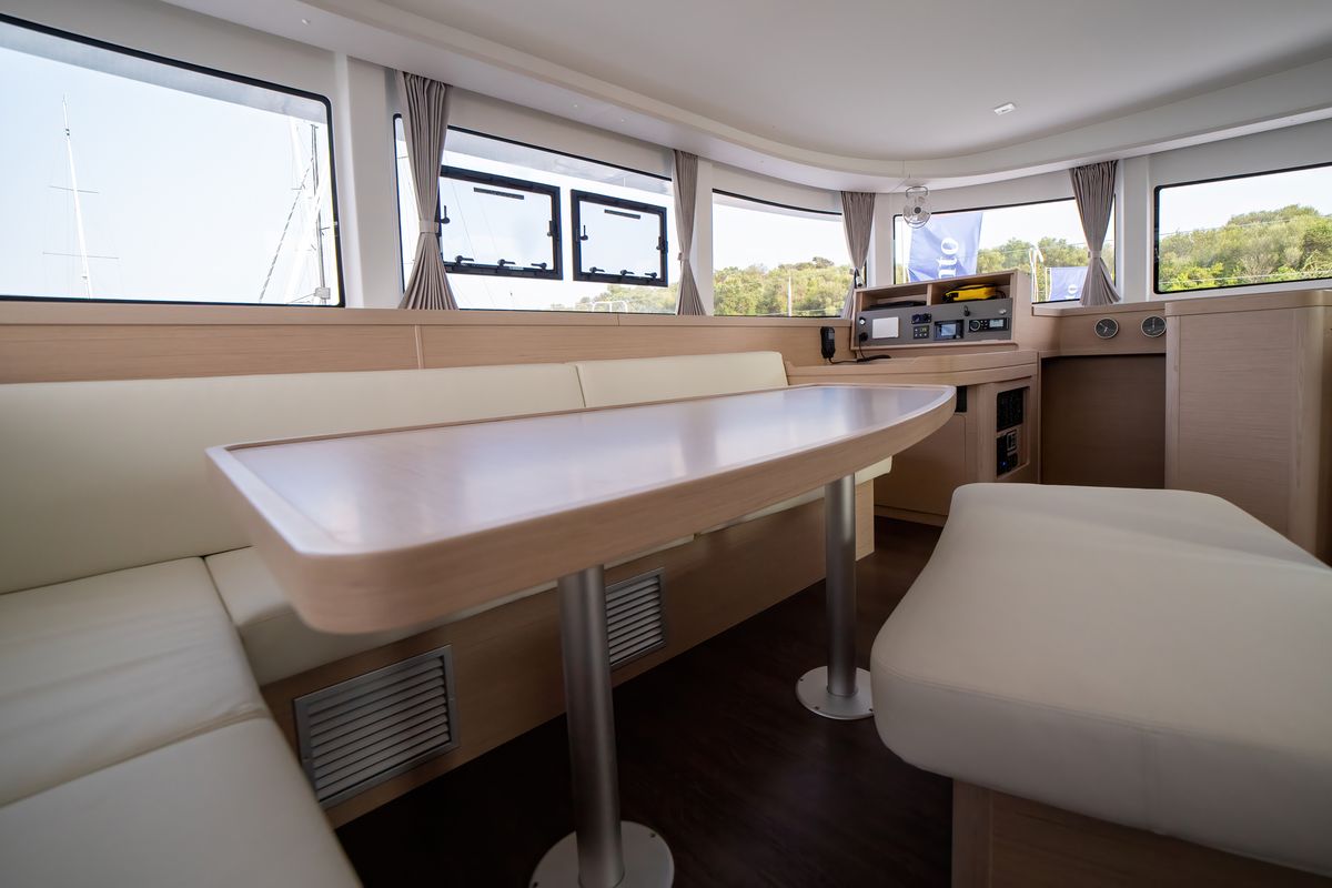 Salon of Cassatina, a Lagoon 42 catamaran at Olbia, Italy