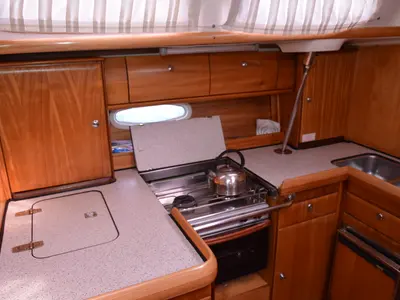 Galley of Chronos, a Bavaria 46 sailboat at Port of Avdira, Greece