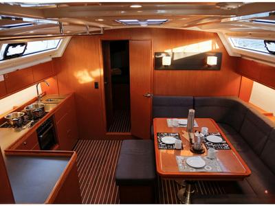 Salon of Tuerredda, a Bavaria Cruiser 46 sailboat at Olbia, Italy