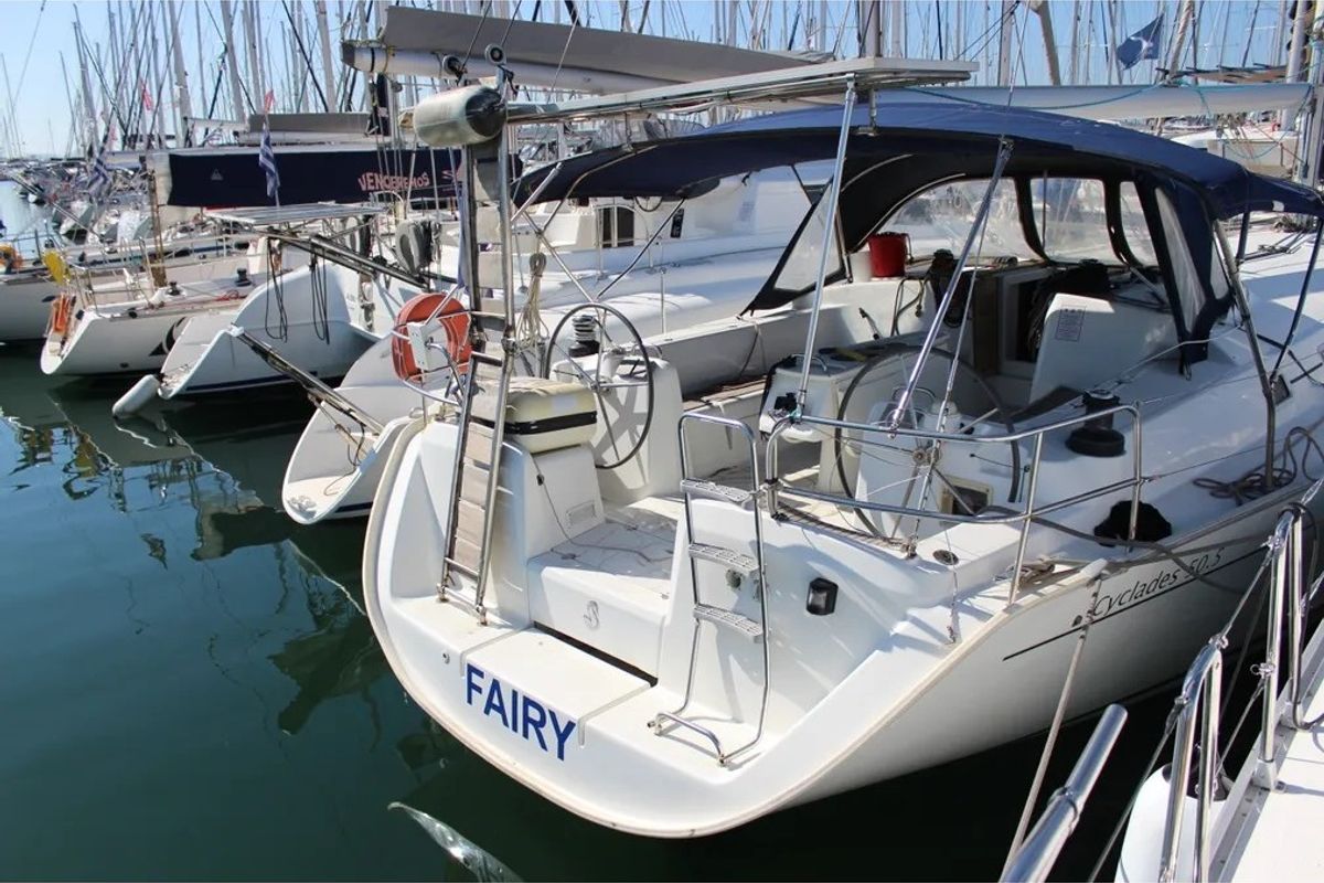 Exterior view of Fairy, a Beneteau Cyclades 50.5 sailboat at Athens, Greece